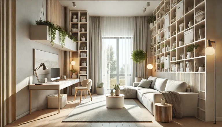 A realistic landscape of a cozy small home interior